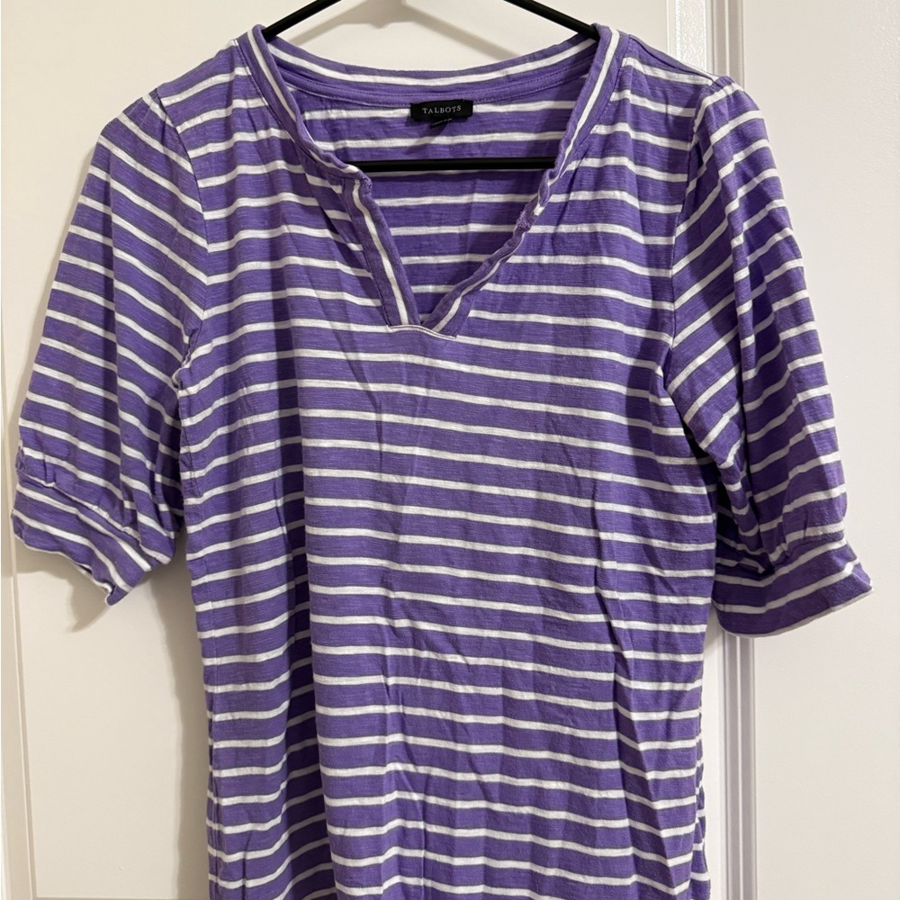NWOT Talbots Lavender and White Striped Short Sleeve Top